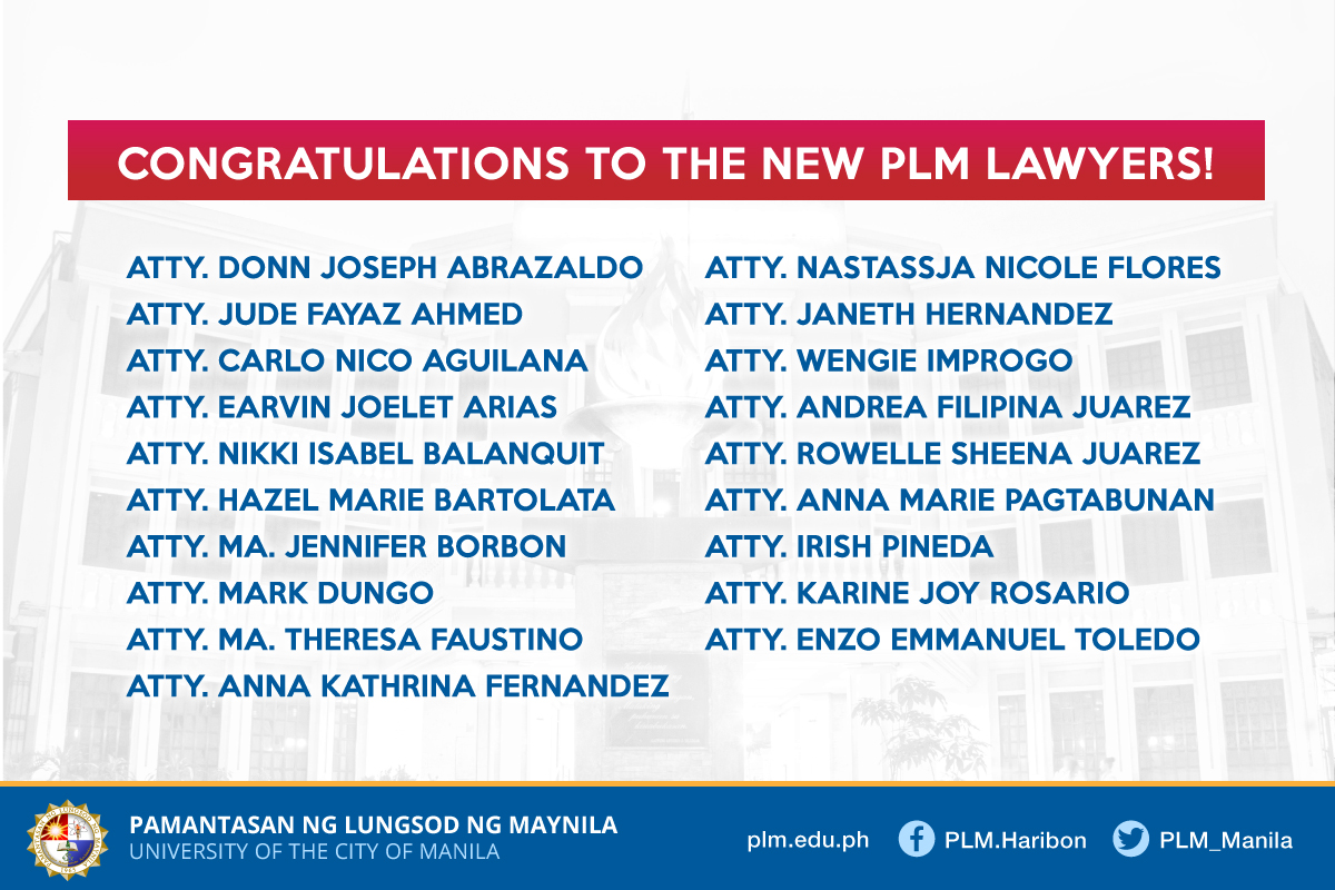 PLM College of Law | 2019 Bar passers: New PLM lawyers 