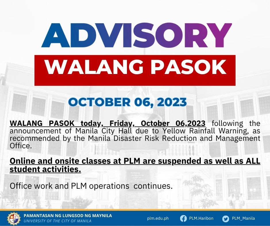 Walang Pasok, October 6, 2023. - Onsite and Online classes.