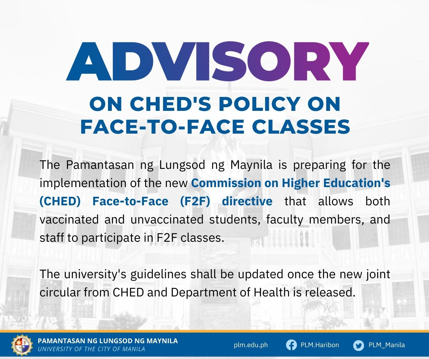 2022 Sept 1   Advisory CHED Policy
