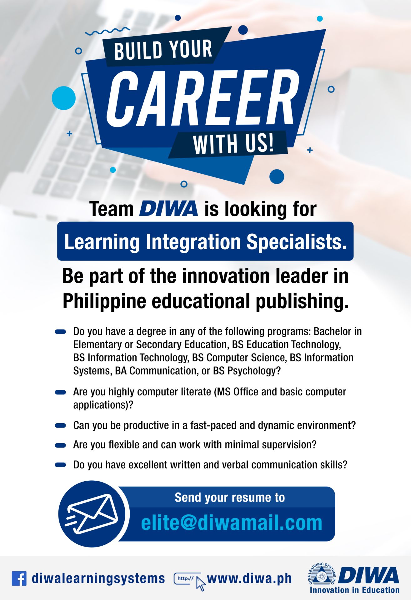 Diwa Learning Systems is looking for Learning Integration Specialists