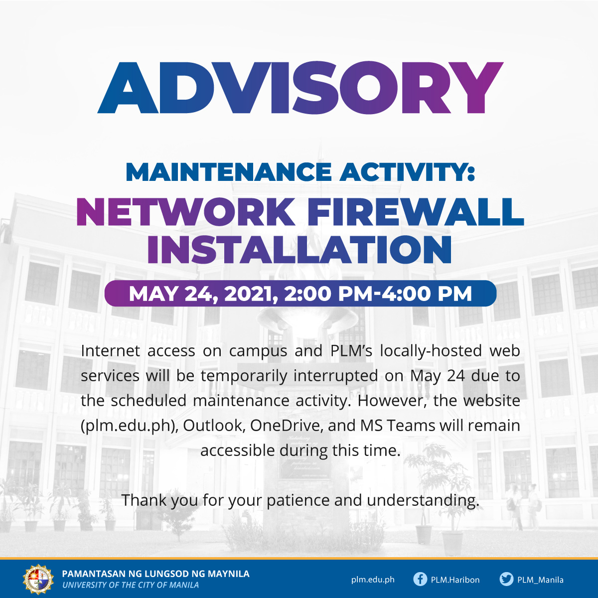Scheduled network maintenance on May 24, 2021