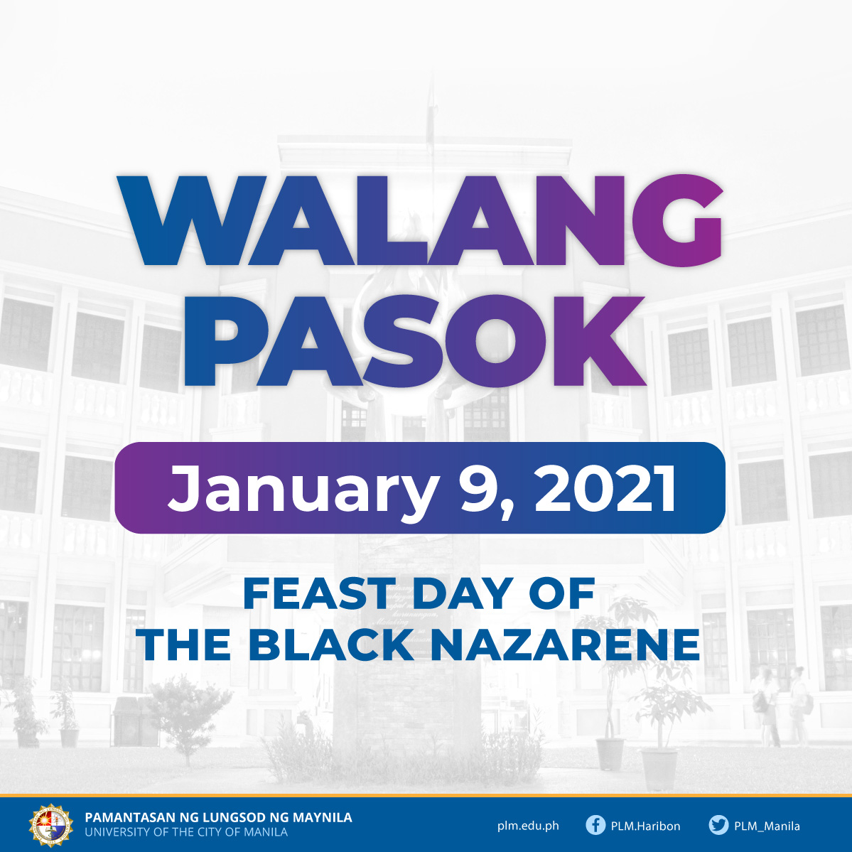 Classes, work suspended on Jan. 9, 2021