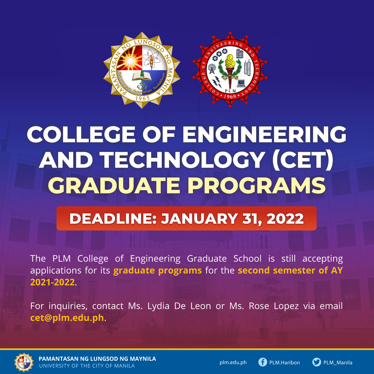 PLM College of Engineering Graduate School graduate programs