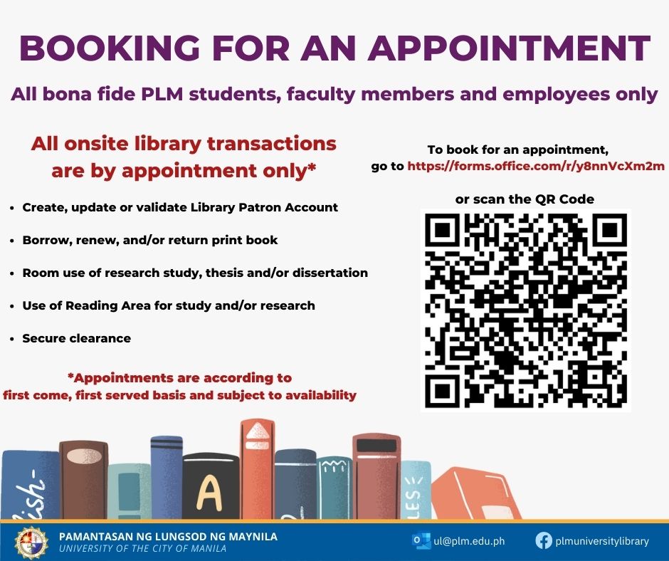 Booking for Appointment at the PLM University Library and  use its resources