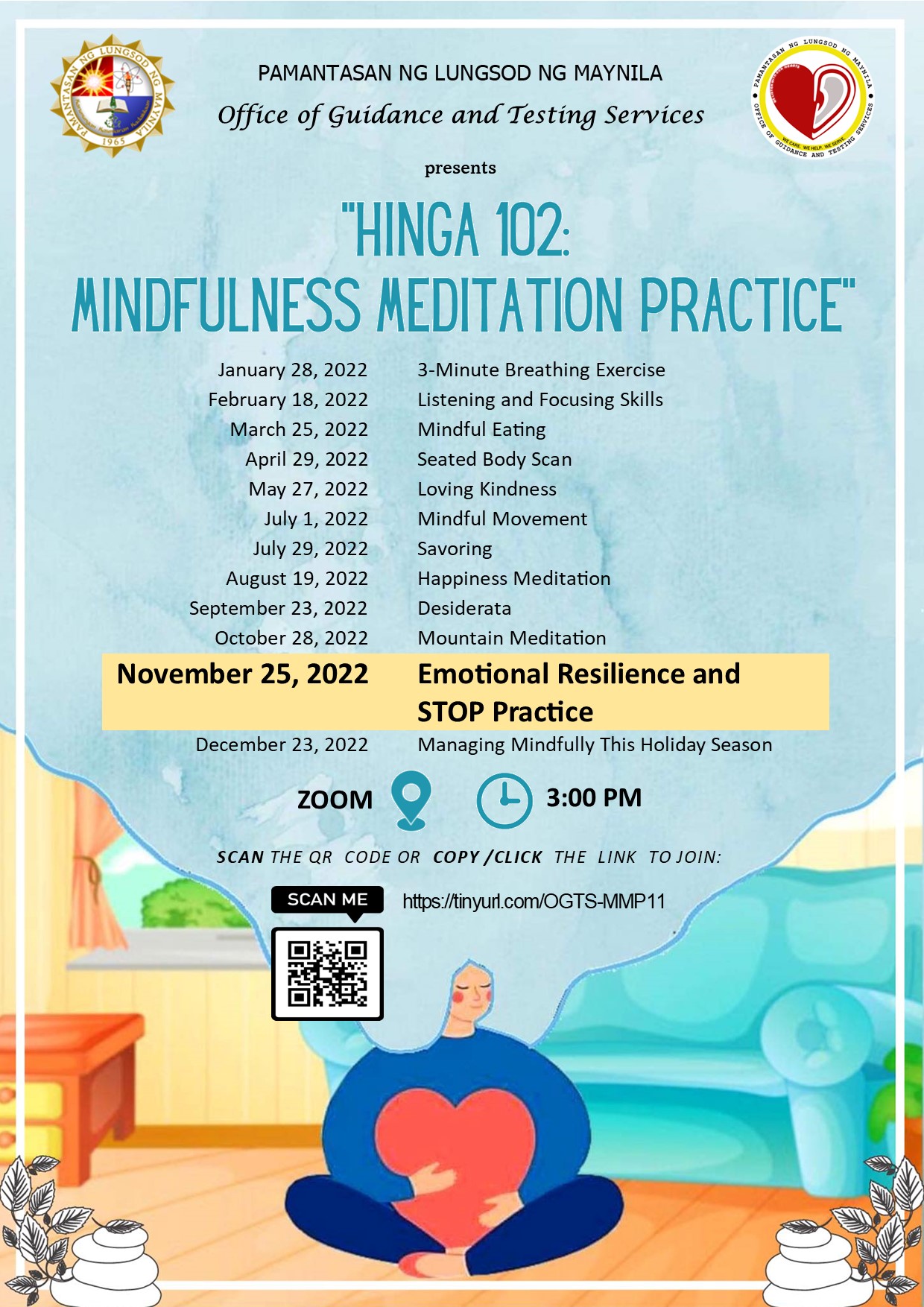 Join Hinga 102's Emotional Resilience and STOP Practice, November 25, 3:00PM
