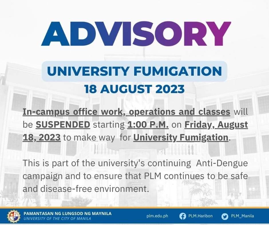 University Fumigation: August 18, 2023