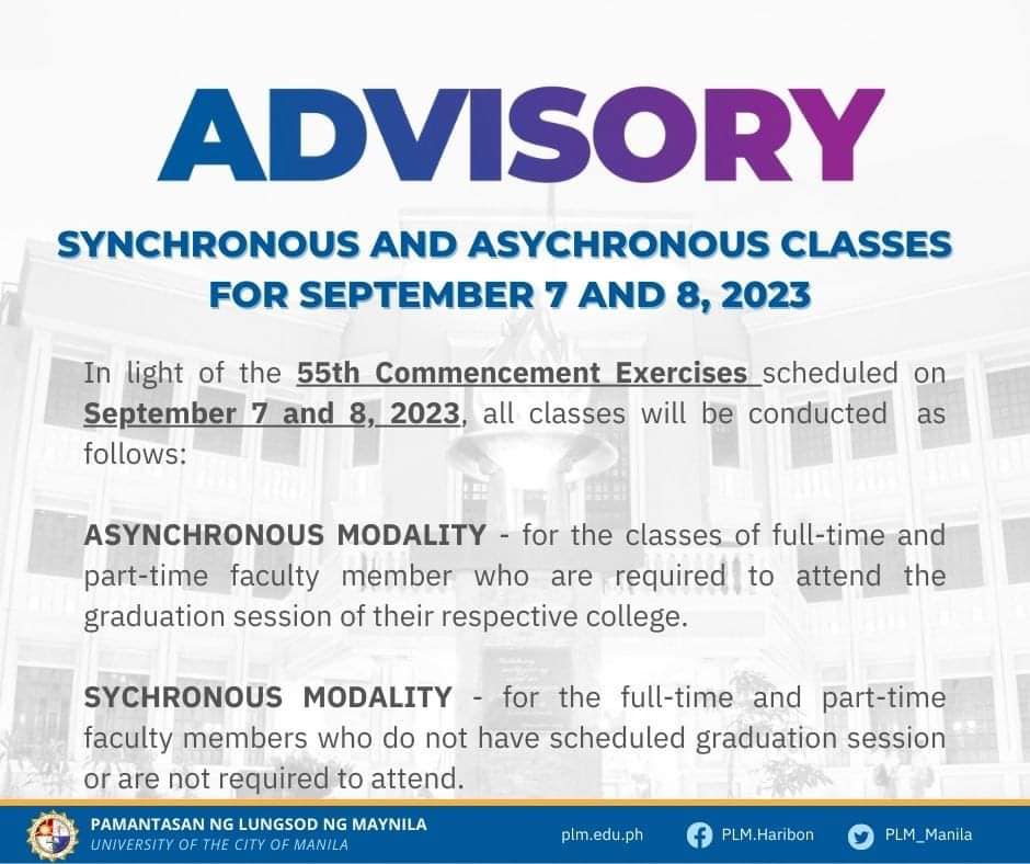 SYNCHRONOUS AND ASYCHRONOUS CLASSES FOR SEPTEMBER 7 AND 8, 2023
