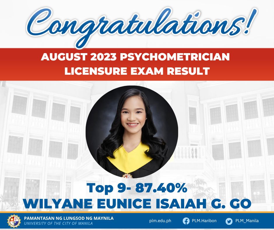AUG2023 psychometrician licensure exam Wilane Eunice Isaiah G. Go