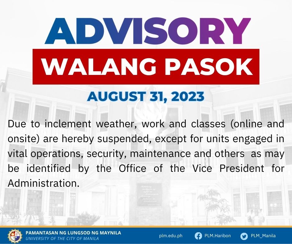 Advisory: Walang Pasok, August 31, 2023