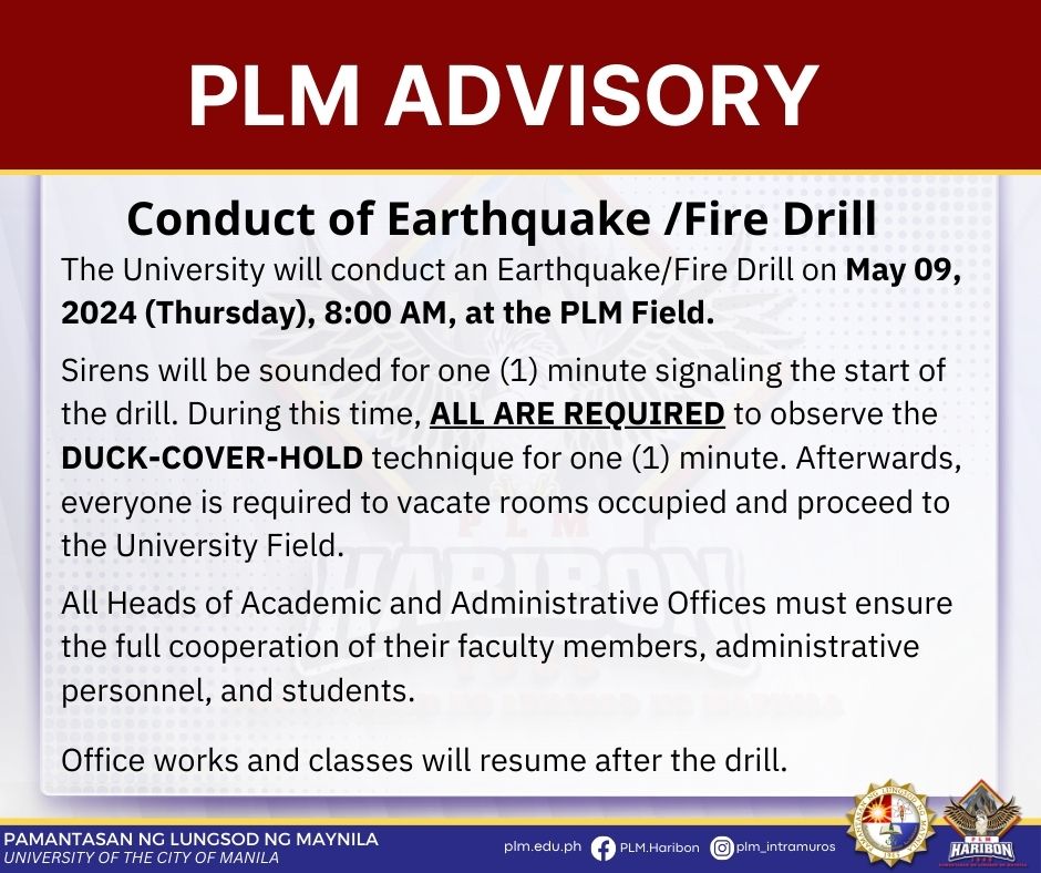 CONDUCT OF EARTHQUAKE/FIRE DRILL