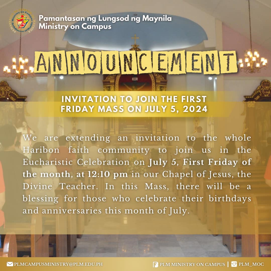 INVITATION TO JOIN THE FIRST FRODAY MASS - JULY 05, 2025