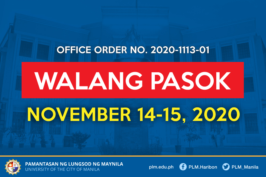 Classes at PLM suspended from November 14 to 15, 2020 #UlyssesPH