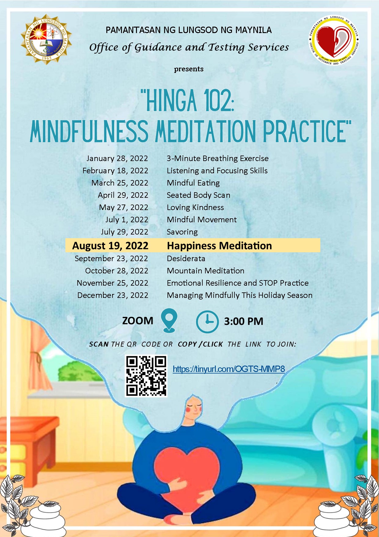 Join Hinga 102 Happiness meditation webinar on Aug. 19, 3 PM