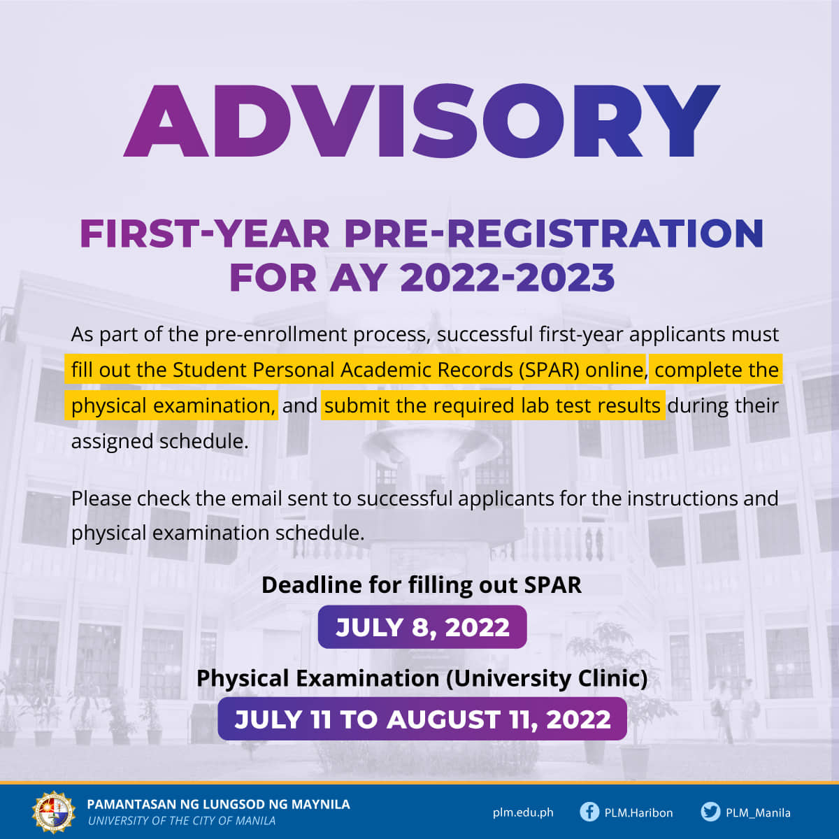 Advisory: First-year pre-registration for AY 2022-2023