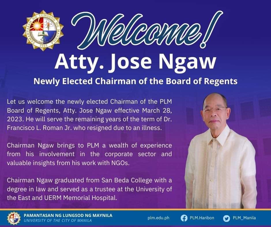 PLM Board of Regents elects Atty. Jose Ngaw as new chairman