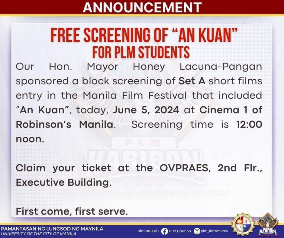 Free Screening of "ANG KUAN" For PLM Students
