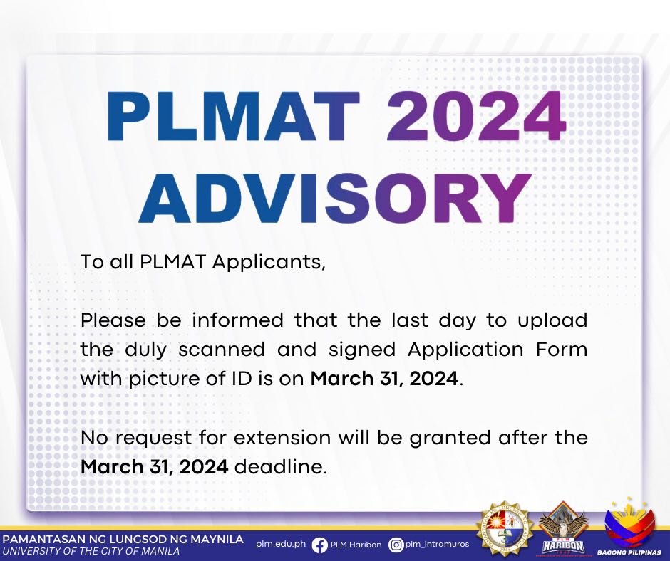 ADVISORY: PLMAT signed Application Form