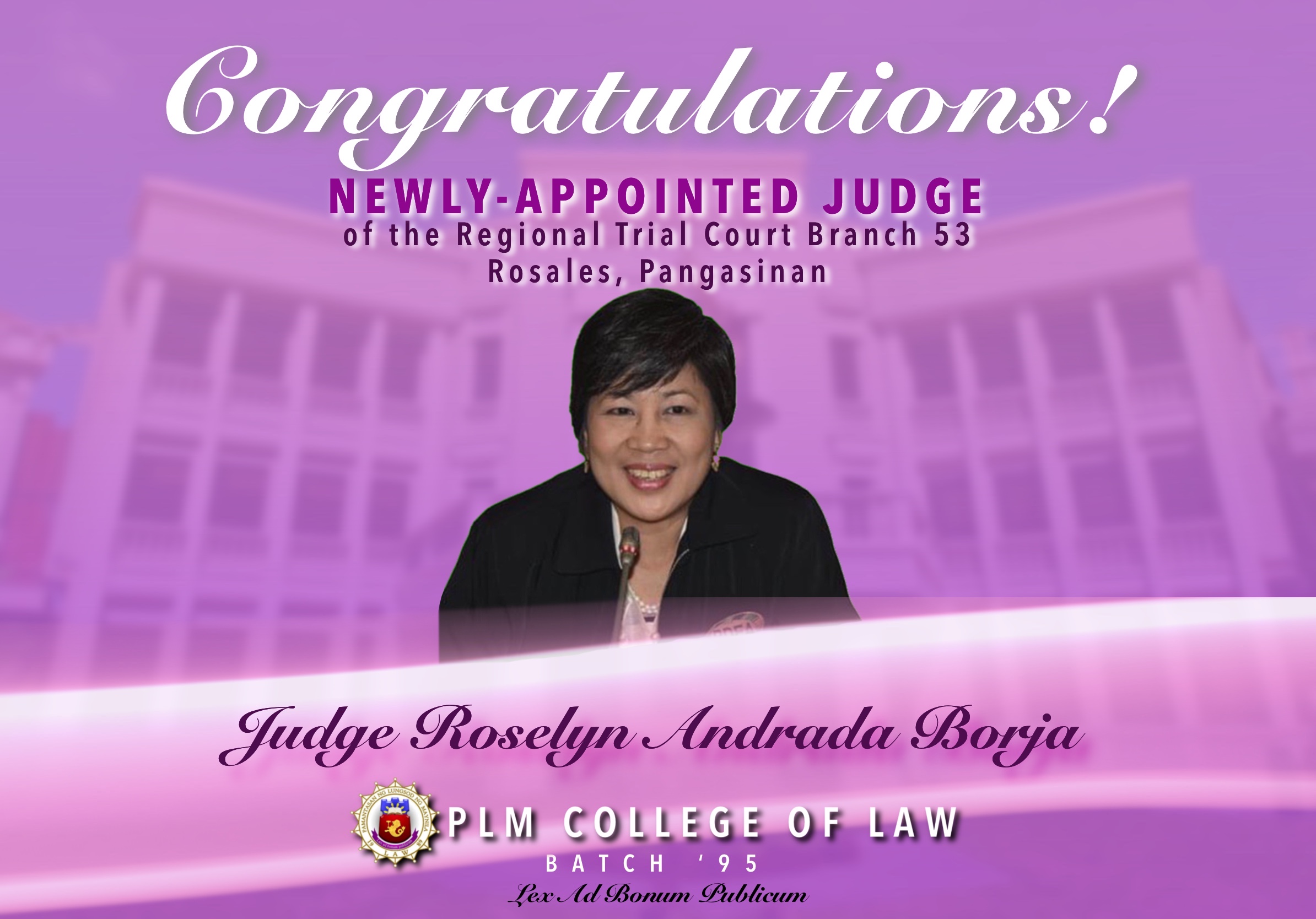 PLM College of Law Alumna judge appointment
